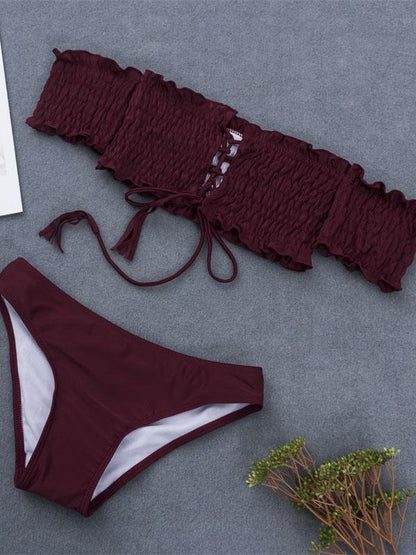 Sexy Drape Printed Short Sleeve Bikini Set