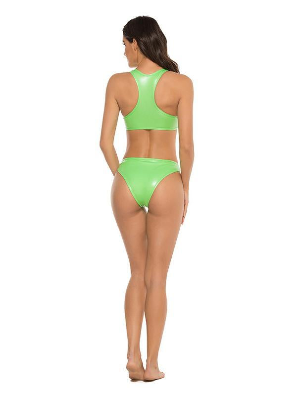 Solid Color Light Skin Vest Split Bikini Swimsuit