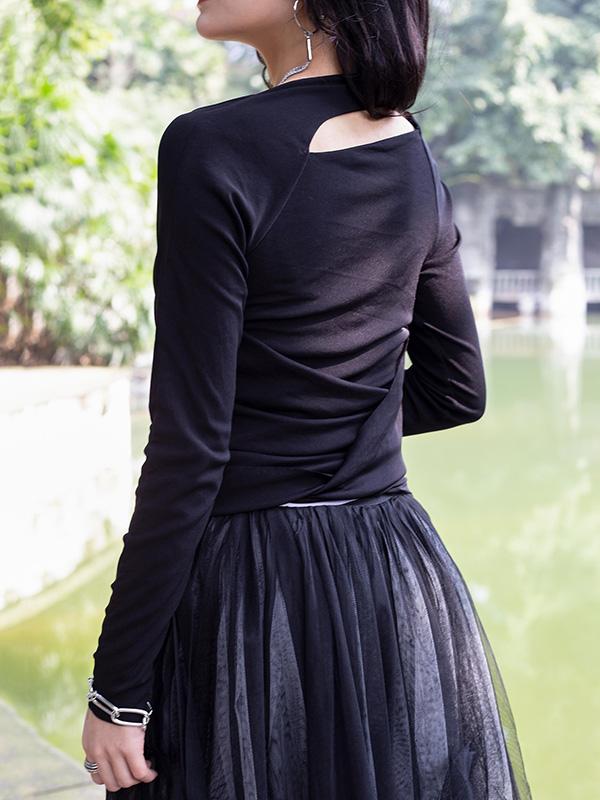 Black Cropped Shirt Top