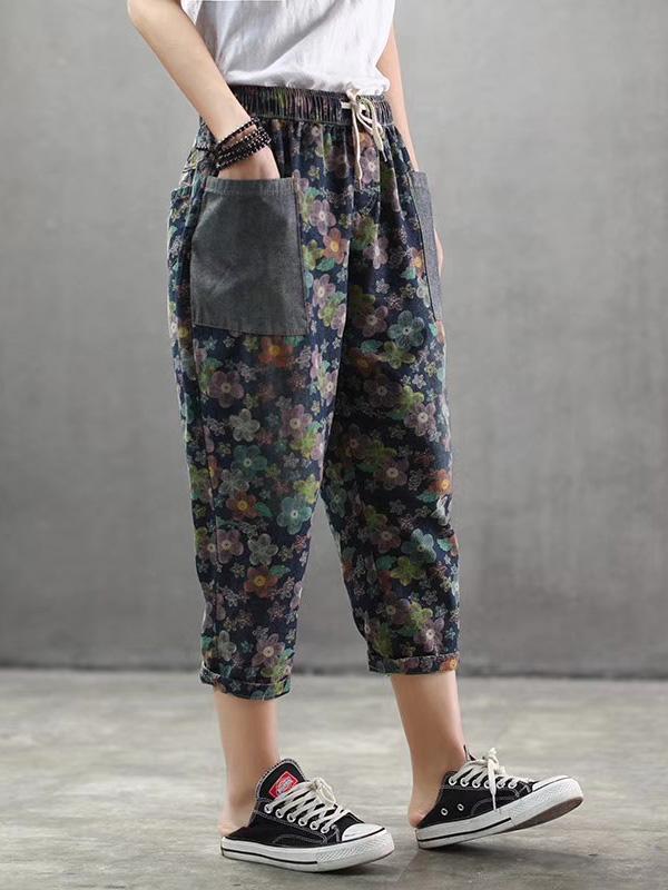 Vintage Loose Printed Jeans Harem Pants