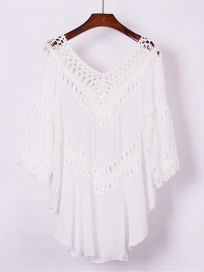Plain Crochet Hollow Cover-Ups Swimwear