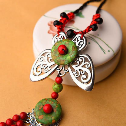 Exaggerated Style Red Butterfly Tassel Long Necklace