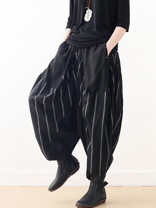 Loose Black Striped Split-joint Casual Pants