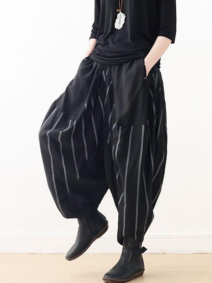 Loose Black Striped Split-joint Casual Pants