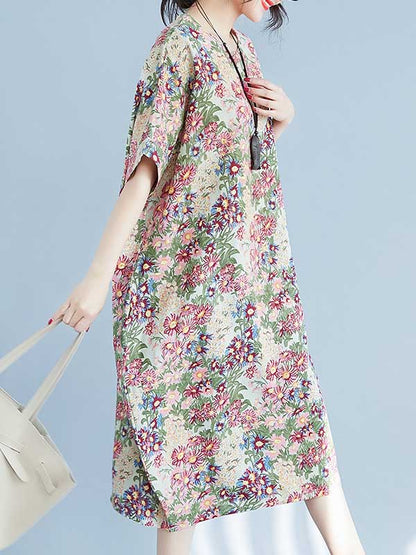 Original Floral Round-Neck Midi Dress