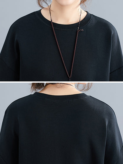 Casual Loose Split-Joint Round-Neck Long Sleeves Mini Dress