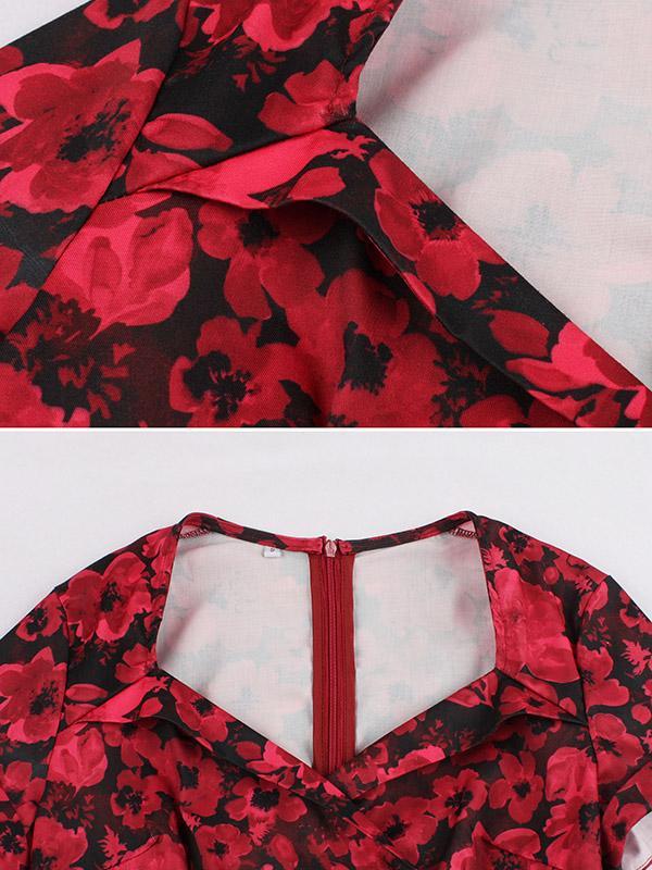 Vintage Printed Short Sleeve Midi Dresses