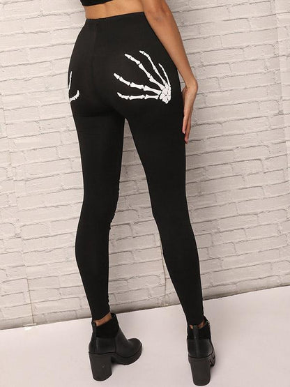 Printed Skull Hole Tight Fitting Legging
