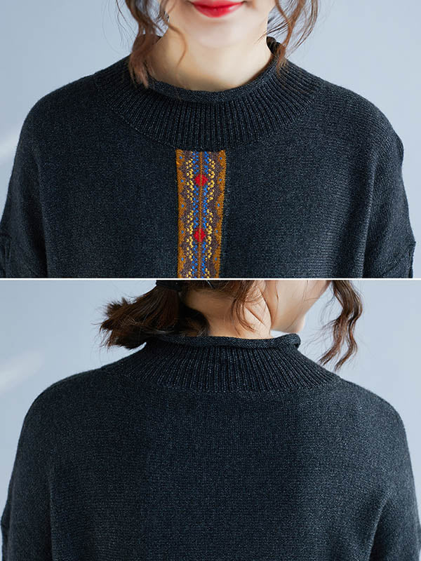 Casual Split-Side High-Neck Long Sleeves Sweater Tops