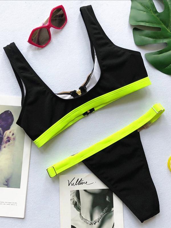 Sexy Contrast Color Zipper Bikini Swimsuit