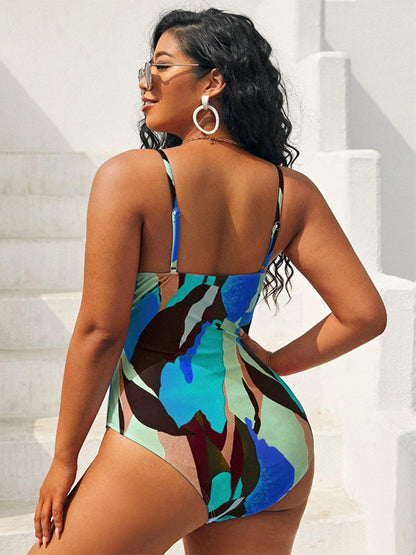 Printed Lace-Up One-Piece Swimsuit