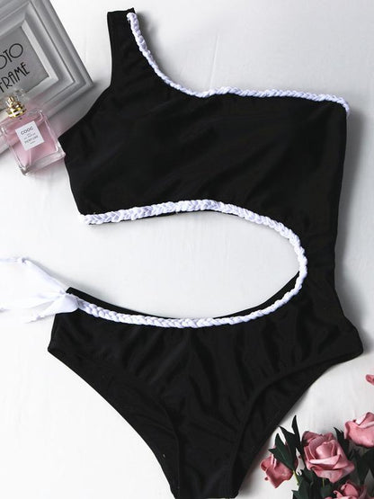 One Shoulder Expose Waist One-piece Swimsuit