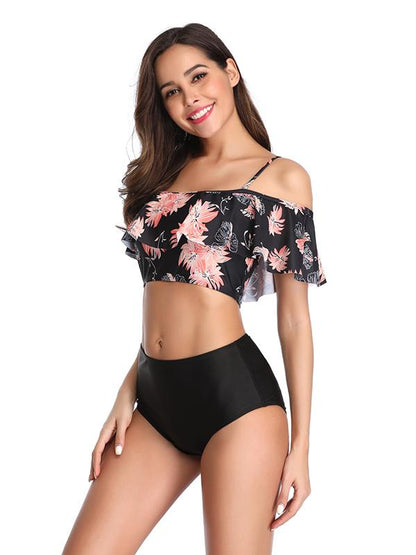 Sexy Falbala Printed Bikinis Swimwear