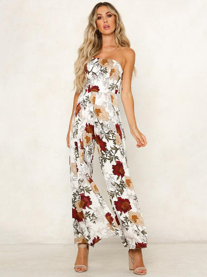 Off Shoulder Floral Printed Bohemia Jumpsuits