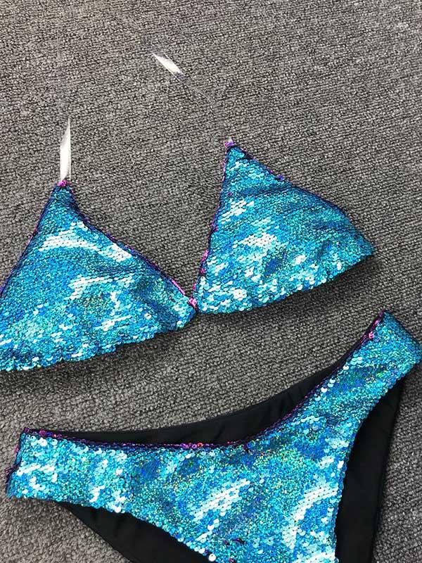 Sequinned Reversible Split Bikini Swimsuit