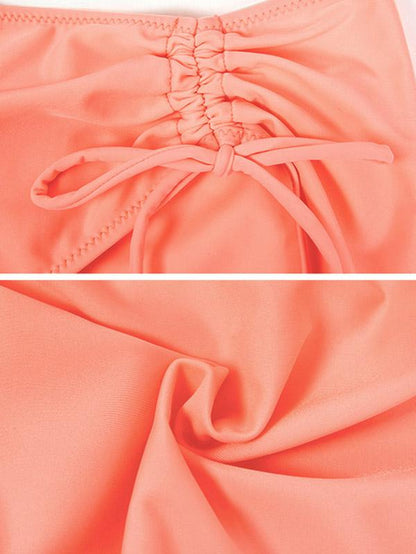 Solid Color Twist Bandage Split Bikini Swimsuit