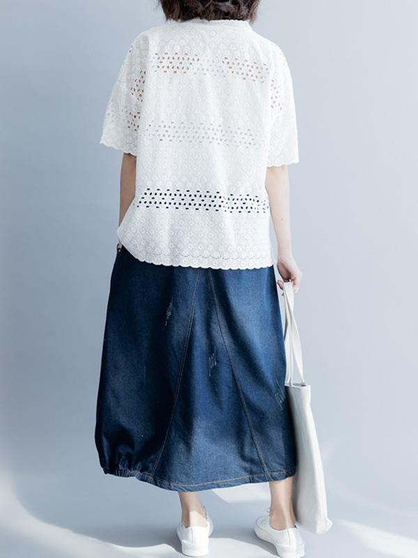 Casual Hollow out V-neck T-shirt