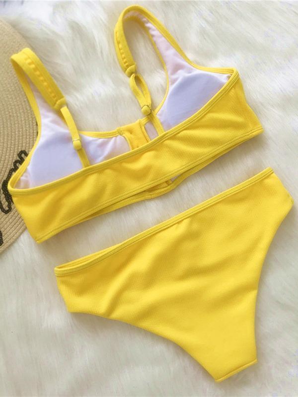 Button Solid Beach Bikinis Swimwear