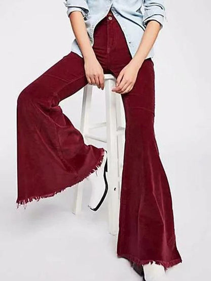 Solid Color Bell-bottom Pants