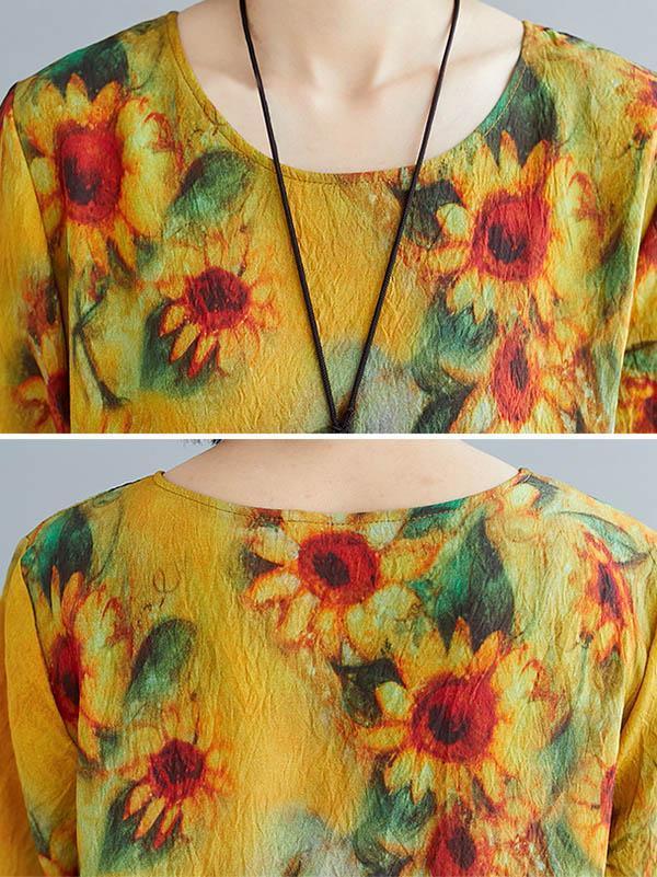 Original Floral Round-Neck Dress