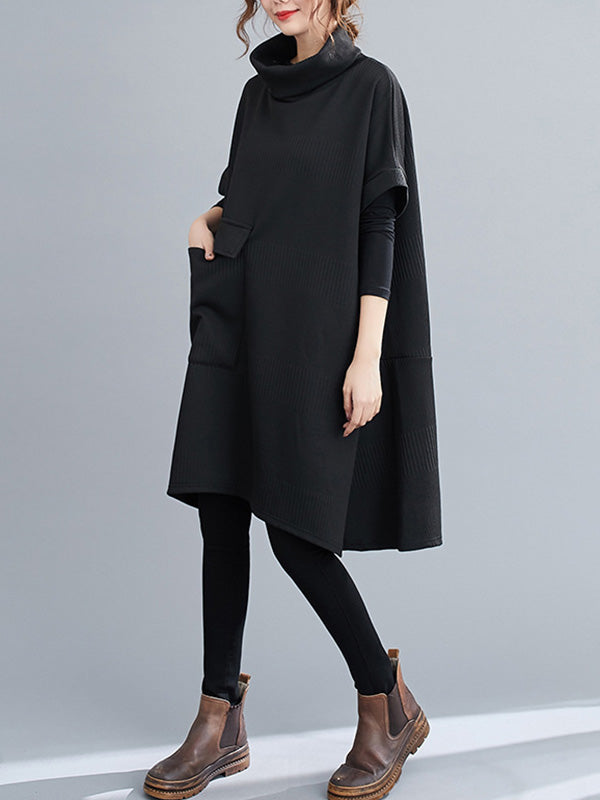 Urban Solid Color Half Sleeves High-Neck Knitting Midi Dress