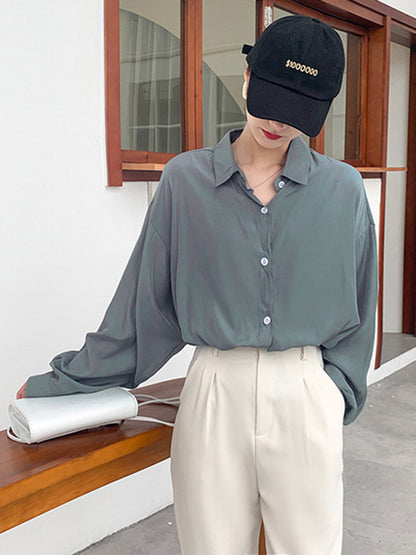 Original Solid Color Thin Lapel Blouses&Shirts Tops