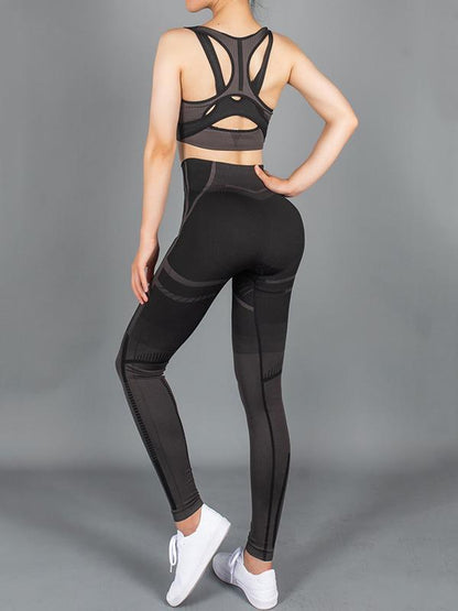 Wrap Striped High-Waisted Bra&Leggings Yoga Suits