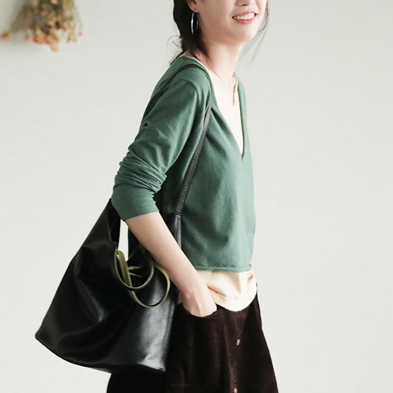 Buykud Solid Color Spliced Fake Two-piece Blouse