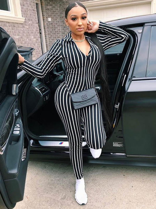 Fashion Casual Striped Printed Yoga Jumpsuits