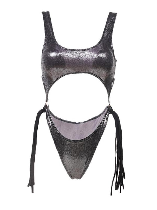 Tasseled Metal Ring Siamese Swimwear