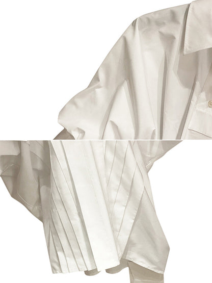 Original Solid Color Lapel Batwing Sleeve Blouse Tops