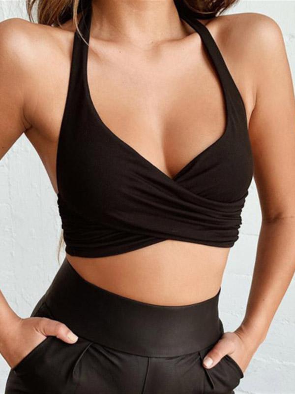 Sexy Solid Wrap Halterneck Vest Top