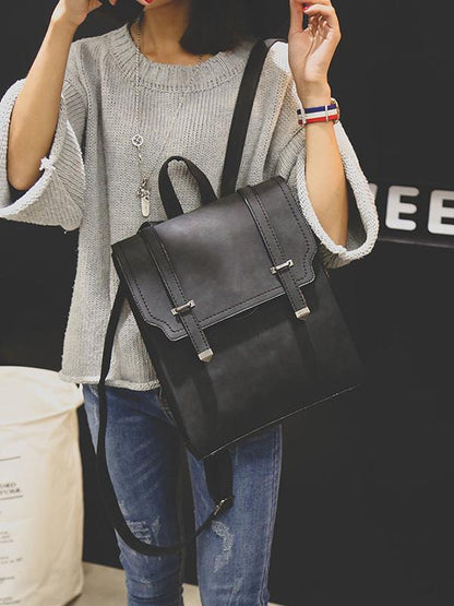 Solid Color Retro Flap Backpack Bag