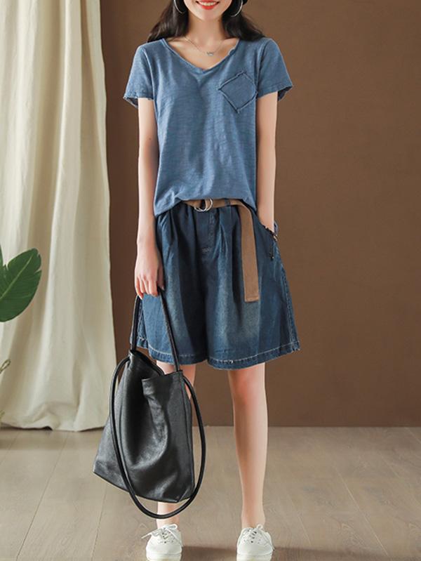 Vintage Bamboo Cotton Solid T-Shirt