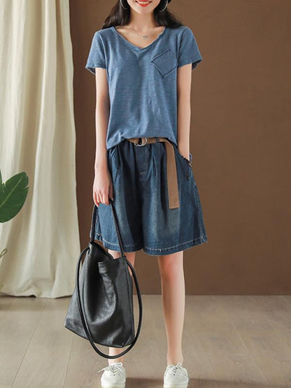 Vintage Bamboo Cotton Solid T-Shirt