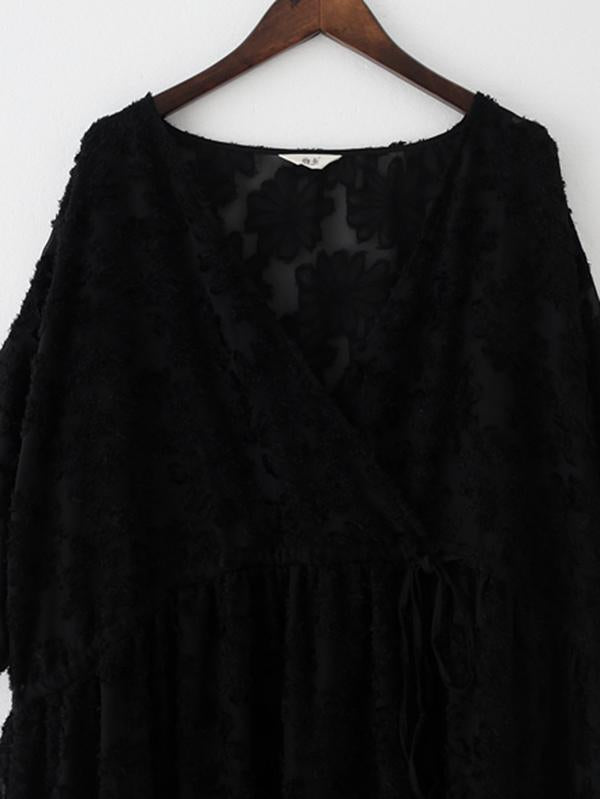 Loose Lace Hollow Cropped V-Neck Long Dress