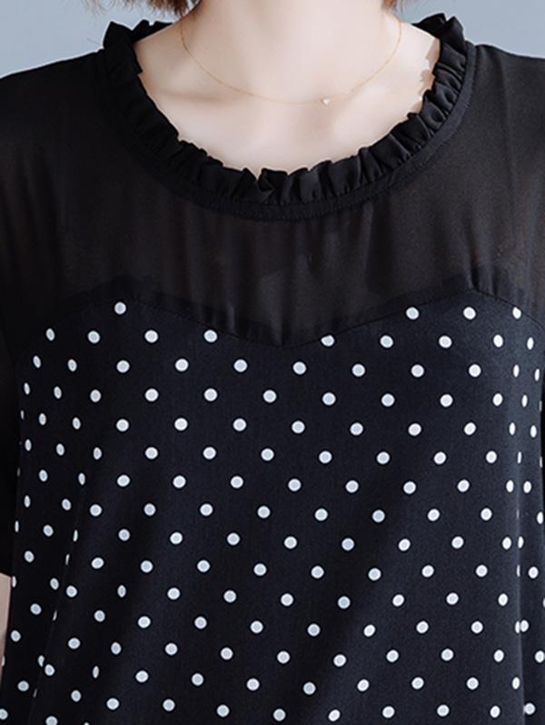 Chiffon Oversize Mermaid Polka-Dot Falbala Dress