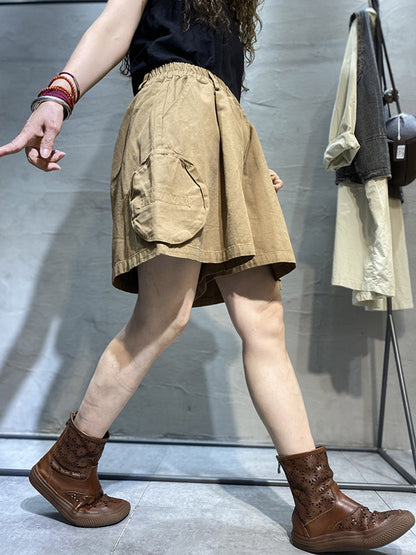 Casual With Pocket Solid Color Wide Leg Shorts