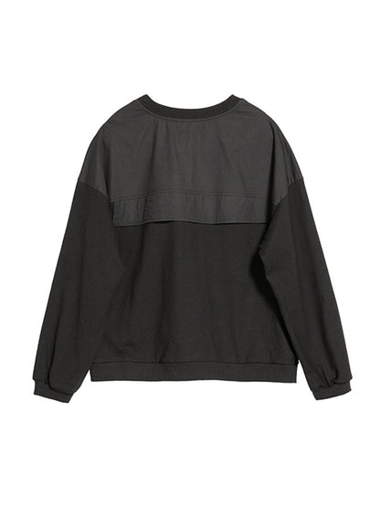 Casual Black Split-Joint Big Pocket Long Sleeves Round-Neck T-Shirt