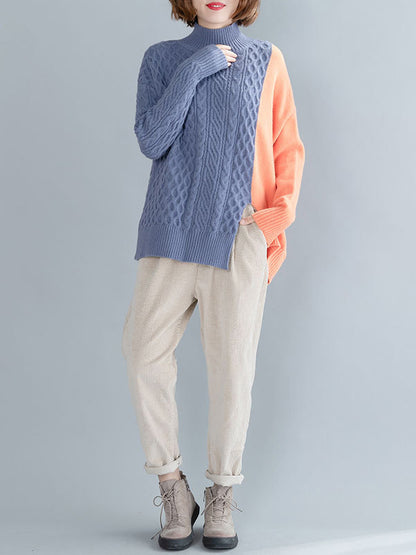 Knitting Split-Joint Split-Side High-Neck Sweater