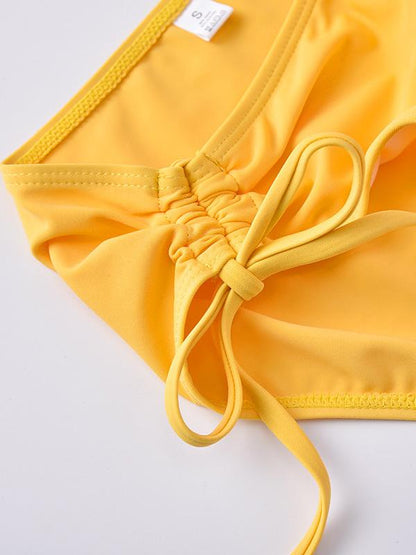 Solid Color Off-The-Shoulder Split Bikini Swimsuit