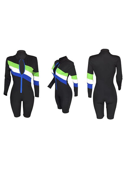 Striped Split-joint Skinny Leg Jumpsuits Bottoms