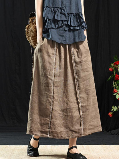 Casual Linen Cropped Long Skirt