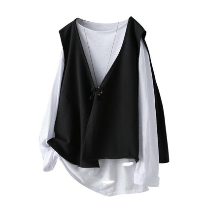 Cotton Long Sleeve T-Shirt and Loose Vest M-3XL