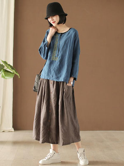 Retro Linen Embroidered T-shirts