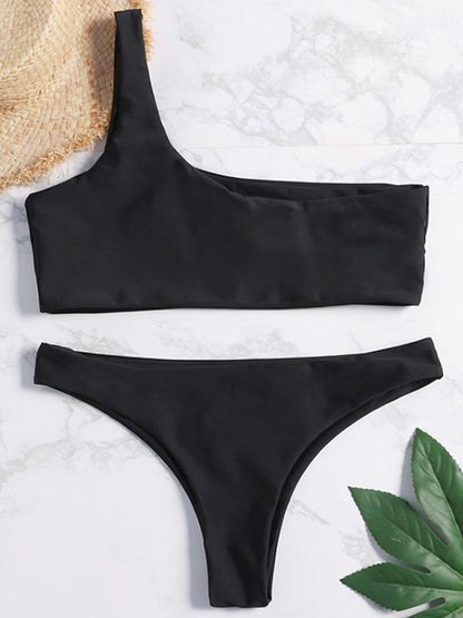 Plain Black One Piece Ribbed Swimsuit