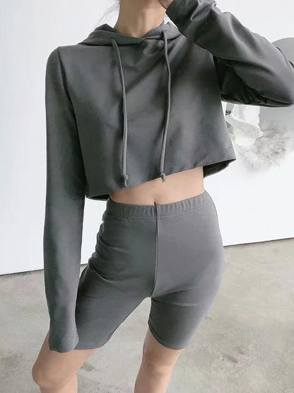 Hooded Long Sleeve Sweatershirts And Shorts Suits