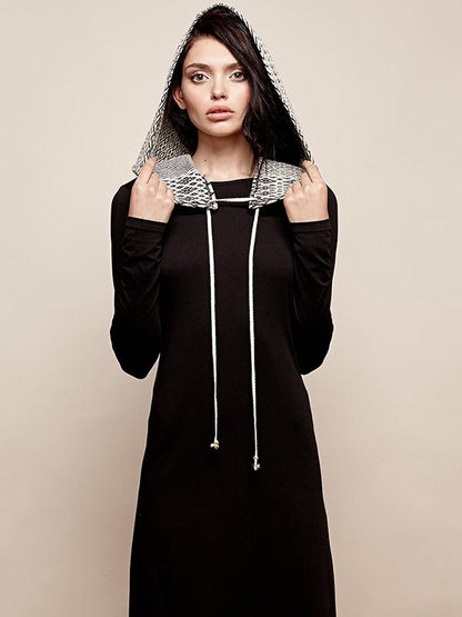 Hooded Backless Long Sleeves Maxi Dress