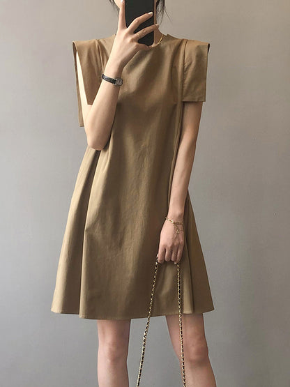 Casual Split-Joint Solid Color Round-Neck Sleeveless Mini Dress