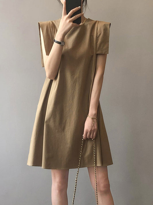 Casual Split-Joint Solid Color Round-Neck Sleeveless Mini Dress